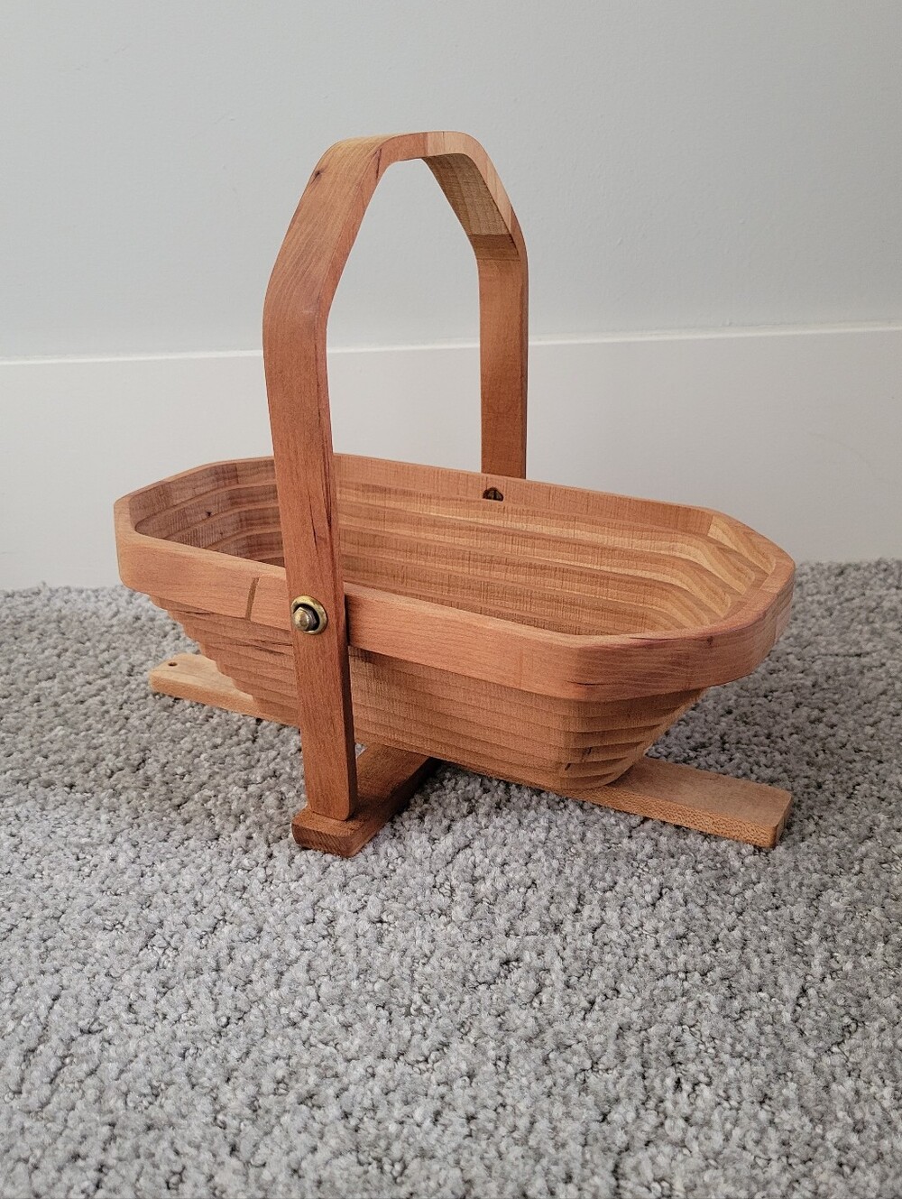 Vintage Collapsible Wooden Accordion Folding Basket Handle